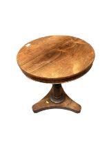 19th century rosewood circular wine table on trefoil platform support 50.5cm diameter