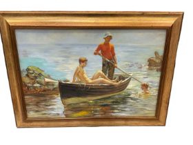 After Henry Scott Tuke, oil on canvas, bathers, 44 x 65cm, framed