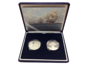 2005 silver proof commemorative 2 crown set - 200th Anniversary Nelson Trafalgar, 21 October 1805, b