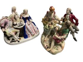 Meissen style figures group and two others