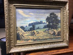 C F Taylor, oil on canvas, harvest landscape, signed and dated 1946