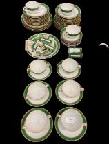 Herend porcelain green and white dinner service, comprising of dinner plates, side plates, soup bowl