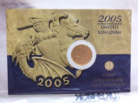 G.B. Royal Mint Queen Elizabeth II St. George and the Dragon gold half sovereign 2005, sealed in pac