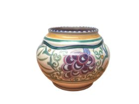 Poole Carter Stabler Adams pottery vase with polychrome painted fruit and foliage decoration, 13cm h
