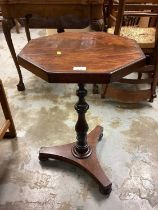 Victorian mahogany wine table with octagonal top, turned colomn on trefoil base on pad feet