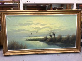 Large 20th century Dutch oil on canvas- Ducks in flight