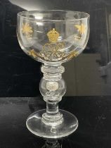 Fine quality George VI Coronation commemorative goblet retailed by T. Goode & Co. with a silver coro