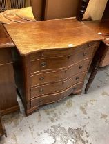 Old Mahogany serpentine small chest of four long drawers with brushing slide on ogee bracket feet 72