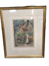 S. Saville Smith, watercolour - Fetching Water, signed