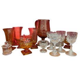 Small group of coloured and cut glass