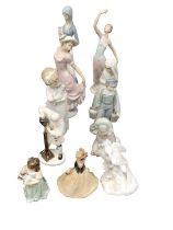 Group of porcelain figurines to include Royal Doulton 'The Wigmaker of Williamsburg' HN2239, Lladro,