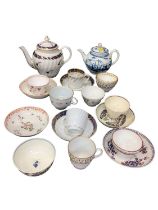 Group of 18th century English ceramics to include a Worcester porcelain teapot, various tea bowls an