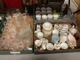 Collection of china and glassware to include decanters.