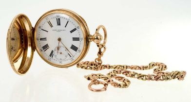 Late 19th century Swiss gold full hunter pocket watch by Lucien Sandoz & Co, Locle. in gold (56 stan