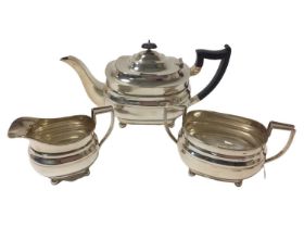 1930s George III style silver three piece tea set