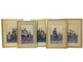 Set of five 19th century Chinese paintings on rice paper