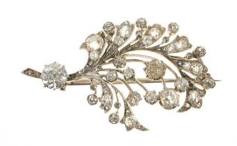 Victorian diamond floral spray brooch set with old cut diamonds