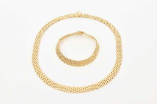 Italian 18ct gold seven row brick link necklace and matching bracelet