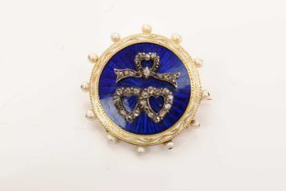 Victorian enamelled brooch set with diamonds and seed pearls