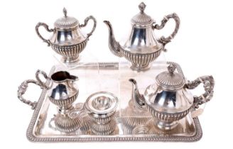 Spanish silver five piece tea set with tray