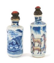 Two antique Chinese blue and white snuff bottles