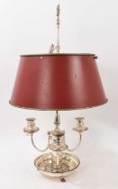 White metal French bouillotte candelabra with red metal shade