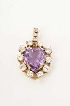 Diamond and amethyst heart shape pendant