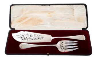 Cased silver fish serving set