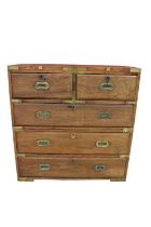 19th century brass bound teak campaign chest in two parts