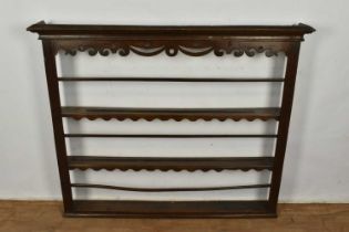 18th century oak plate rack with pierced frieze