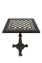 Specimen marble chess table on cast iron base