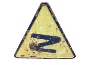 Triangular metal and enamel, possibly French or Eastern European ‘double bend’ road sign