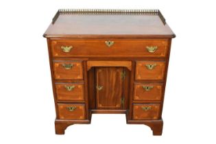 George III mahogany and satinwood inlay kneehole desk