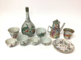 Group of 19th century Chinese famille rose porcelain tea wares, including a Canton coffee pot, toget