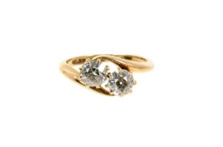 Diamond two-stone ring with two old cut diamonds estimated to weigh approximately 0.60cts each, in g