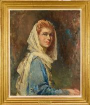 *Edward Seago (1910-1974) oil on canvas - Portrait of Mrs Cyril Fletcher, née Betty Astell, signed,