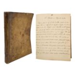 Early 19th century handwritten recipe book, with vellum cover, 20 x 16cm, including recipes such as