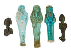 Three Ancient Egyptian celadon glazed ushabti and other antiquities