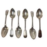 Set of six William IV silver fiddle and thread pattern dessert spoons