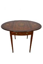 George III satinwood crossbanded and polychrome painted oval pembroke table