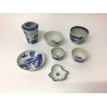 Group of 18th century Worcester blue and white porcelain, including a Birds in Branches pattern tea