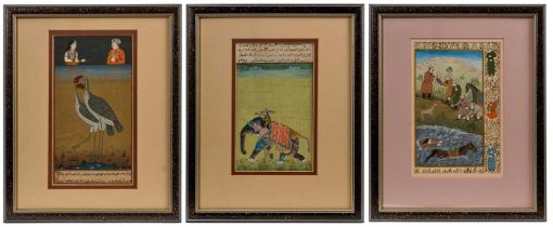 Three antique Indo-Persian illuminated manuscript leaves