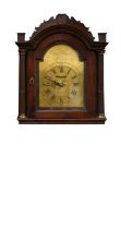 18th century and later hanging alarm wall clock with brass arched dial signed Charles Russell, Londo
