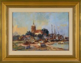 William Davies (b.1928) oil on canvas - Low Water at Maldon, signed, 36cm x 51cm,framed