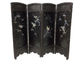 Late 19th century Japanese lacquered four-fold screen with mother of pearl decoration