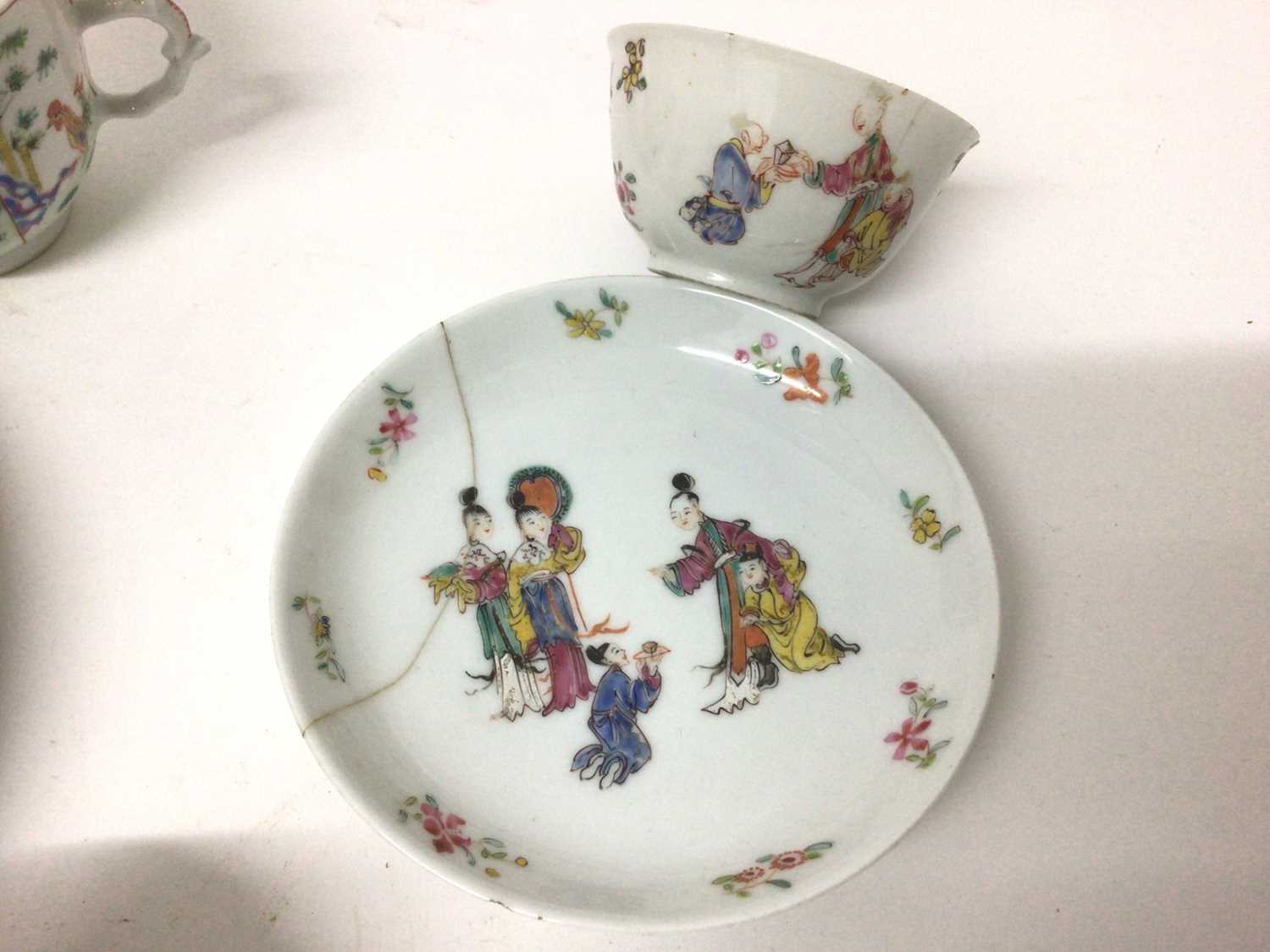 Chinese famille verte two handled chocolate cup, Kangxi, two tea bowls, a saucer and a small blue an - Image 3 of 5