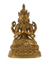 Indo-Chinese gilt bronze deity figure