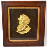 Victorian gilt metal relief plaque of Dickens