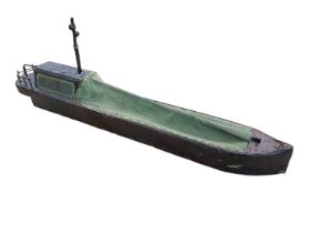 1920s scratch built wood and metal toy barge, approximately 3ft long