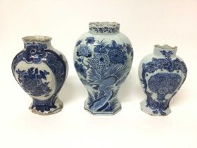 Three 18th century tinglazed pottery vases
